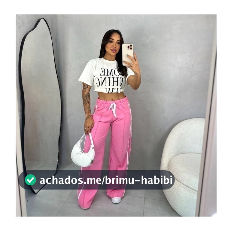 Calça Feminina Casual Retas Com Listras de Cintura Alta de Tactel