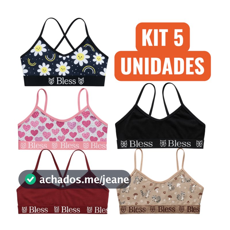 Kit 5 Top Juvenil Algodão Elástico Exposto Cores Variadas Infantil