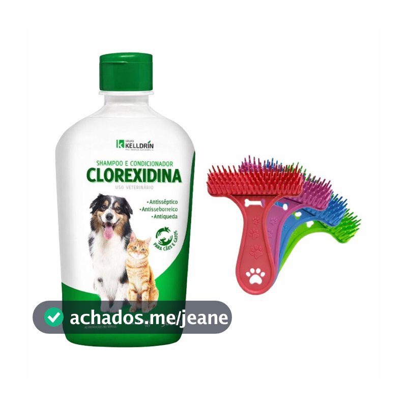 Shampoo e Condicionador Kelldrin Clorexidina 5x1 – 500ml Cães e Gatos + Escova Rastelo Brinde
