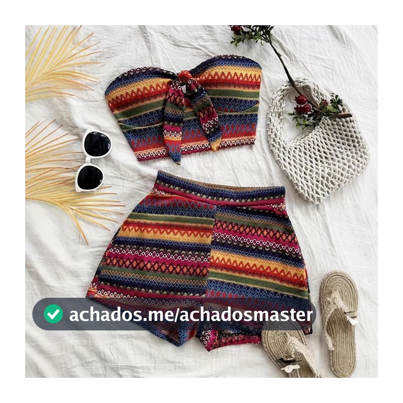 Conjunto de 2 peças de meia-calça feminina de férias e Shorts texturizados de cintura alta