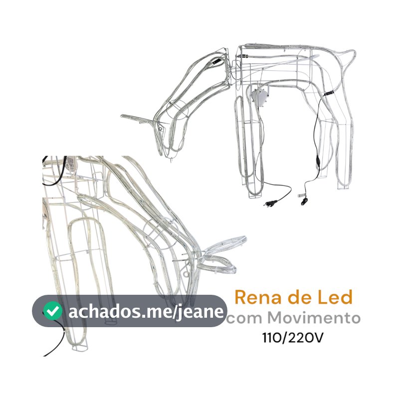 Rena de Natal com Movimento 63cm x 110cm Mangueira Neon Led Branco 110v/220v Decoração Natalina Jardim Externa