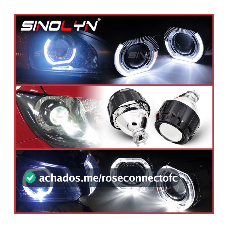 Uma Unidade Projetor Sinolyn LED Angel Eyes Bi Xenon Para Lentes De Farol H7 H4 2.5 Inch Preto H1 HID Carro Acessórios De Sinal De Volta Do
