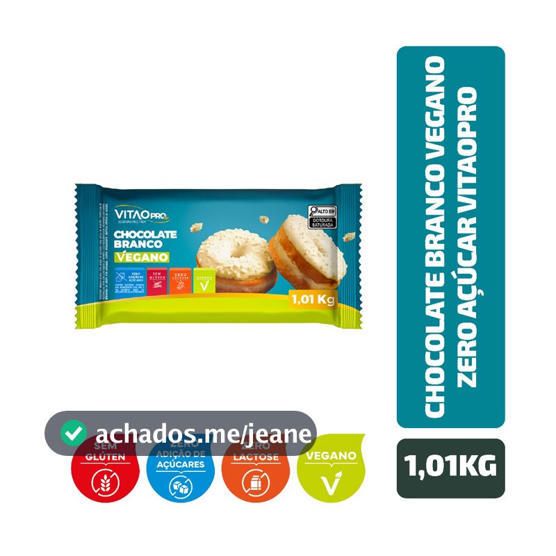 Chocolate Branco Vegano Zero Açúcar VitaoPRO 1,01 Kg