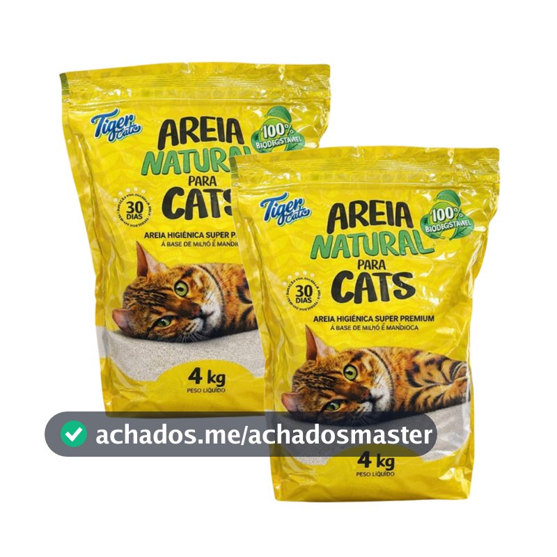 KIT COM 2 AREIA HIGIÊNICA NATURAL BIODEGRADÁVEL MILHO E MANDIOCA PARA GATOS TIGER CATS 4KG