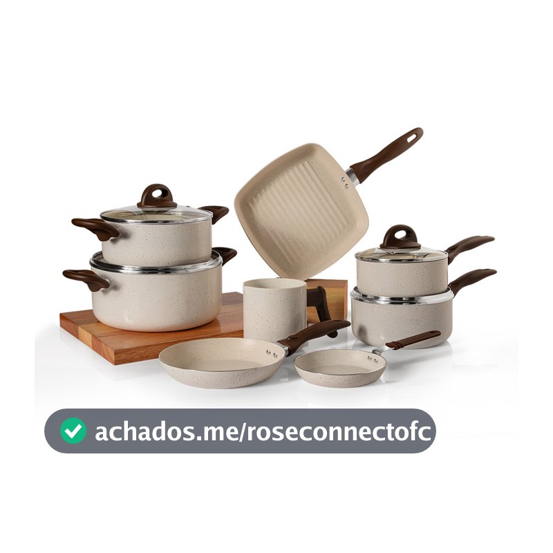 Jogo de Panelas Ceramik 8 Peças com Antiaderente Revestimento Cerâmico Nível A INMETRO PFOA Free com Bistequeira Grill