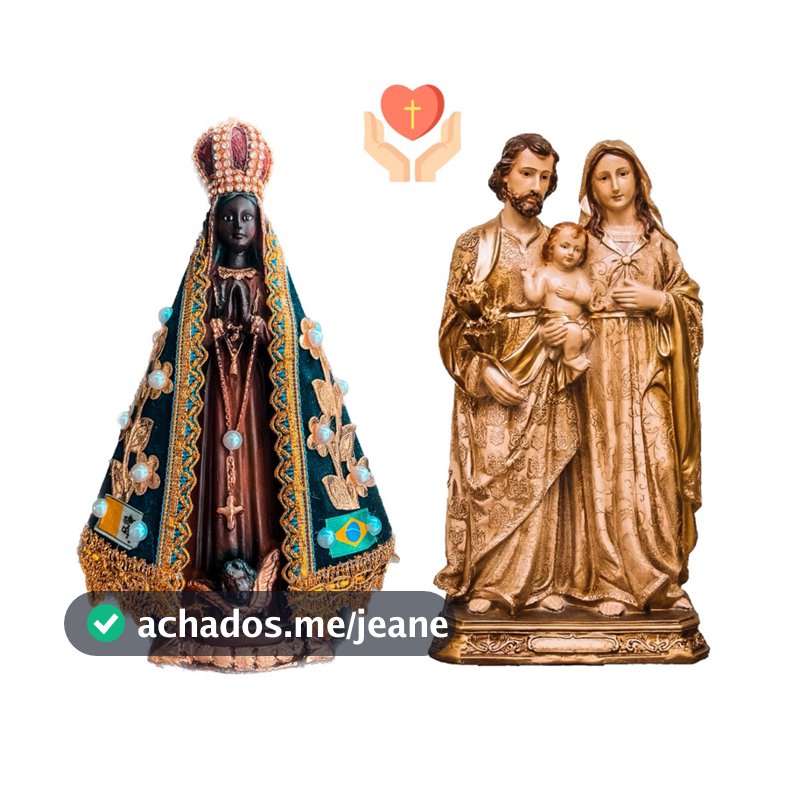 Kit Imagens Nossa Senhora Aparecida + Sagrada Família 20cm - Imagens Originais Gesso e Resina