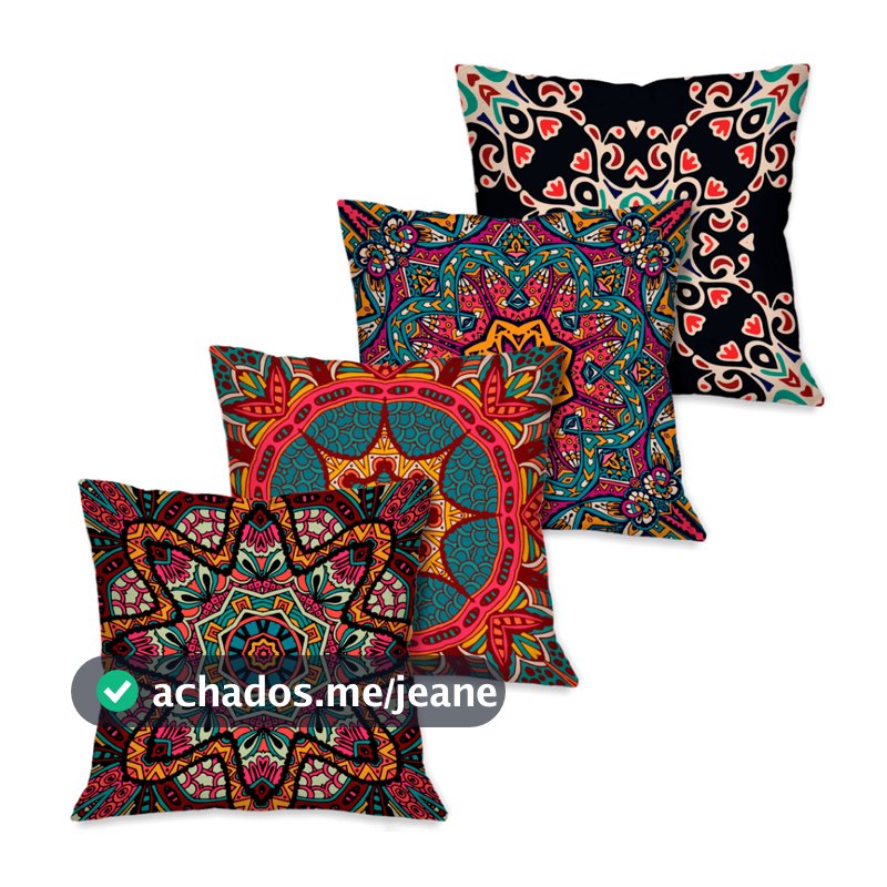 Kit 4 Capas de Almofadas Decorativas Coloridas Mandalas 45x45 cm