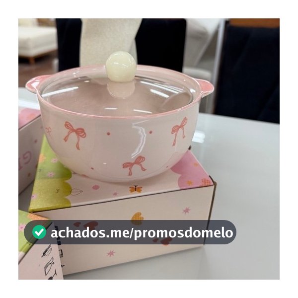 Tigela de Cerâmica Rosa com Laços e Tampa