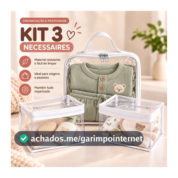 Kit 3 necessaire transparente organizadores Bolsa Mala Saída Maternidade Troca e Fralda bebe Higiêne