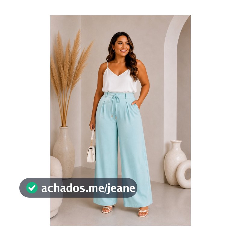 Calça Plus Size Feminina Pantalona Linen Dunas com Pregas