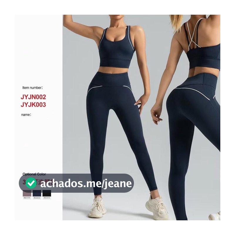 Conjunto de roupa de yoga feminina com corte slim que valoriza a silhueta e deixa a linha do corpo definida