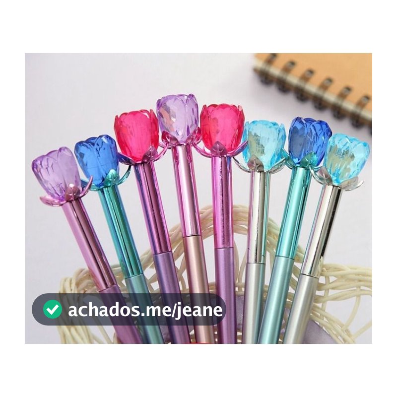 Kit de 2 Canetas Flor Cristal De Luxo + Brinde