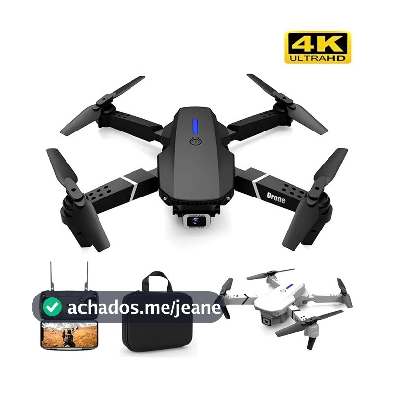 Drone E88 Dual Camera 4K Com 1 Bateria WI-FI PRETO NOVO