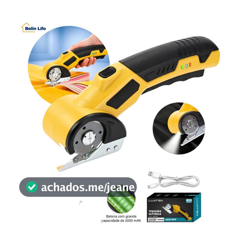 Tesoura Elétrica Profissional LUATEK LWJ-285 p/ Tecido Couro Papelão USB