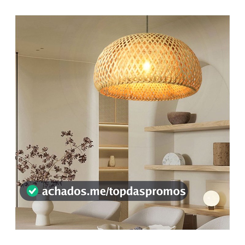 Luminária de Teto Lustre Pendente Bambu Luzza Iluminação Quarto Sala Área Festa Rústico
