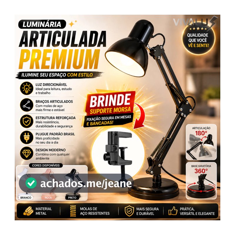 Luminária De Mesa Articulado Articulável Com Morsa Para Estudo Leitura Salão De Beleza Manicure E27