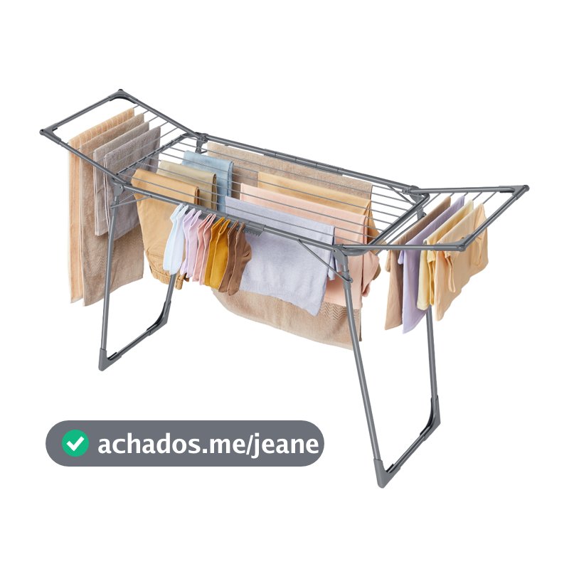 SONGMICS Varal de roupas 56,5 x 173 x 96,5 cm, dobrável com abas, compacto, com prendedores, estrutura metálica, cinza