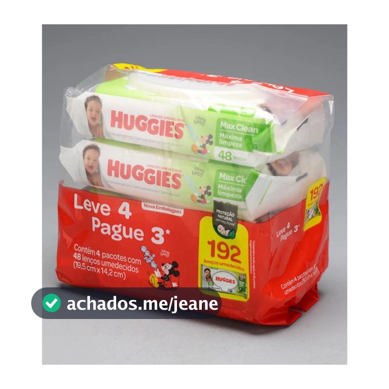 HUGGIES Kit Lenços Umedecidos Huggies Max Clean 4 com 48 un  ou 2 com 92 un (TOTAL192 UNIDADES)
