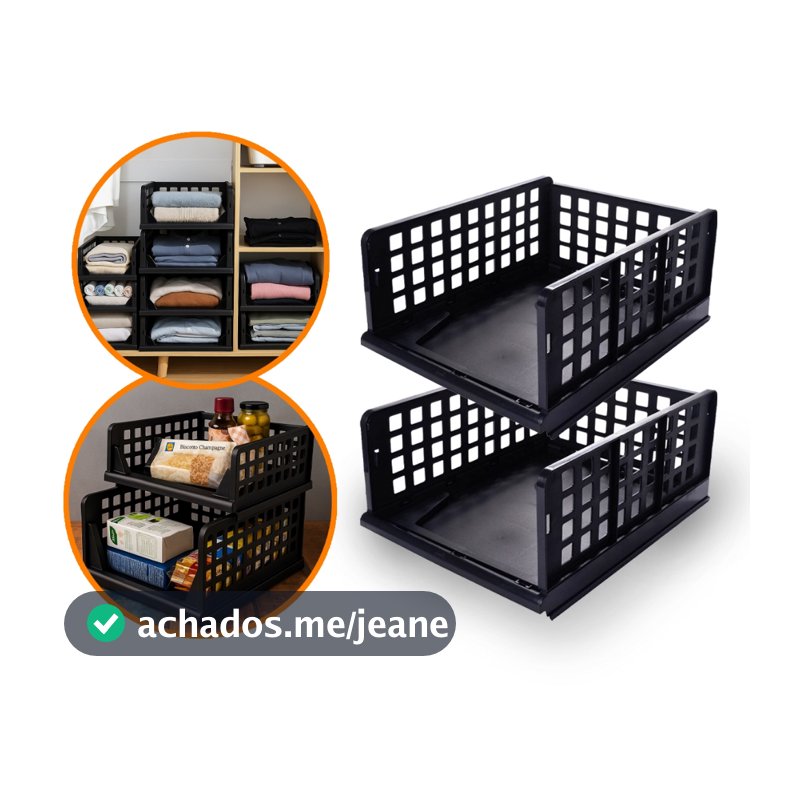 Kit Organizador de Armario Cozinha Empilhavél Caixa Organizadora Multiuso Prateleira