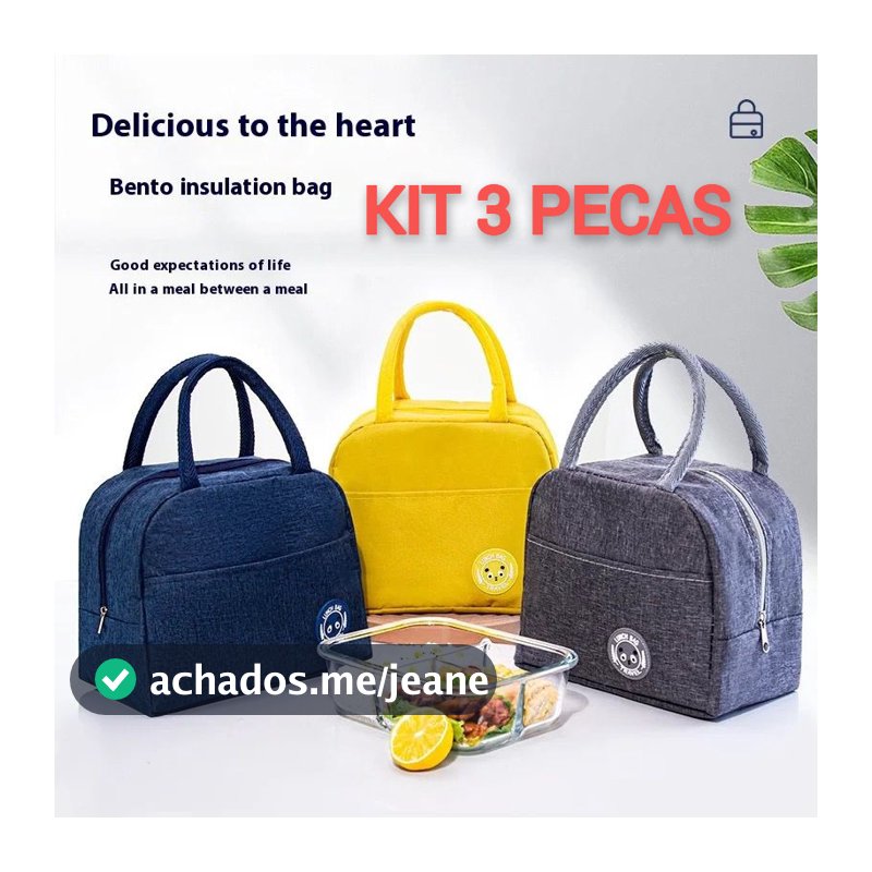 Kit 3 Bolsa Térmica Portátil Com Isolamento Térmico De adultos e infantil