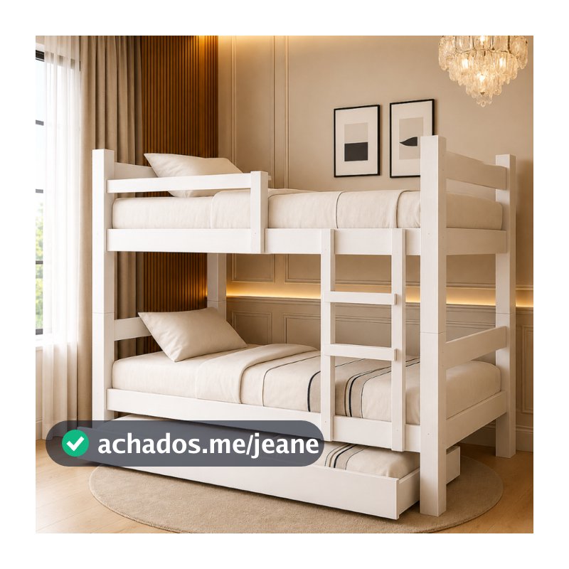 Beliche Bibox Leticia com Cama Auxiliar, Escada e Proteção Lateral Feito em MDF