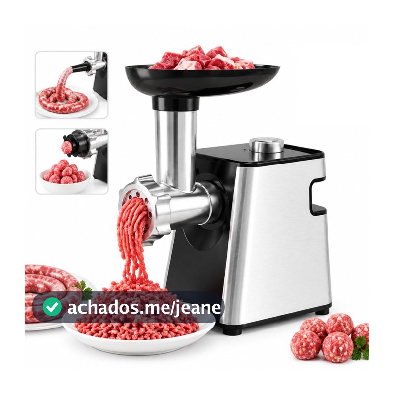 Máquina Moer Moedor De Carne Elétrico 500W Faz Linguiça Carne Frango 110V 220V VISTA