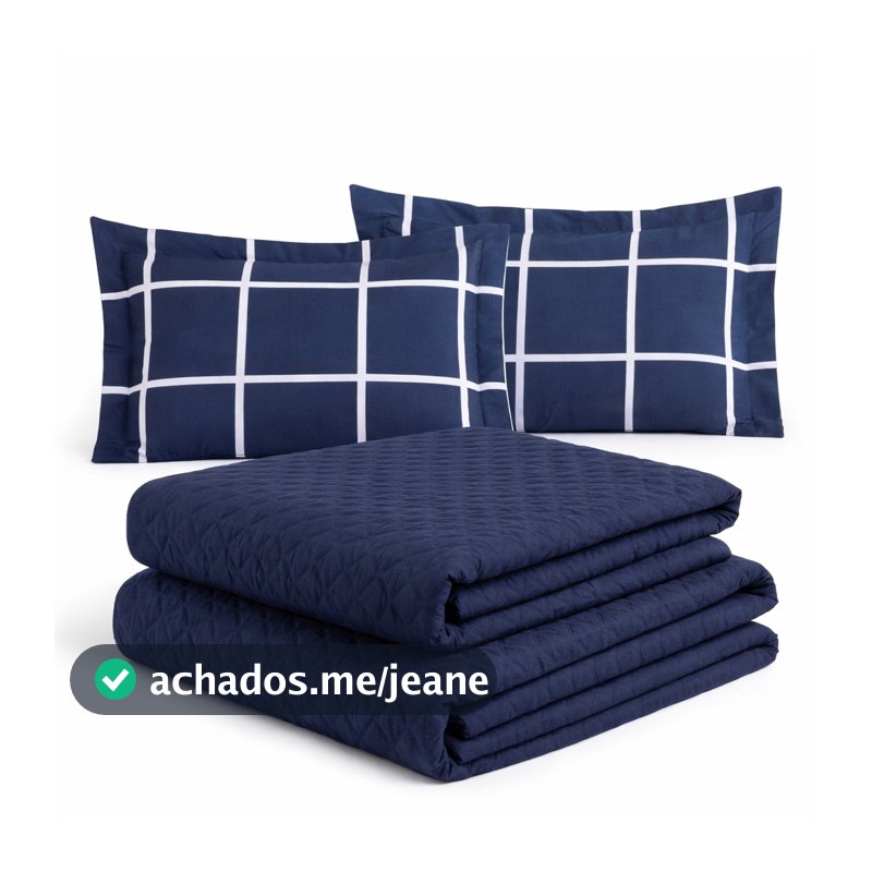 Kit Colcha Cocha Cobre Leito Jogo Roupa Cama Casal 5 Pçs Matelado Face Macio Basico Marinho