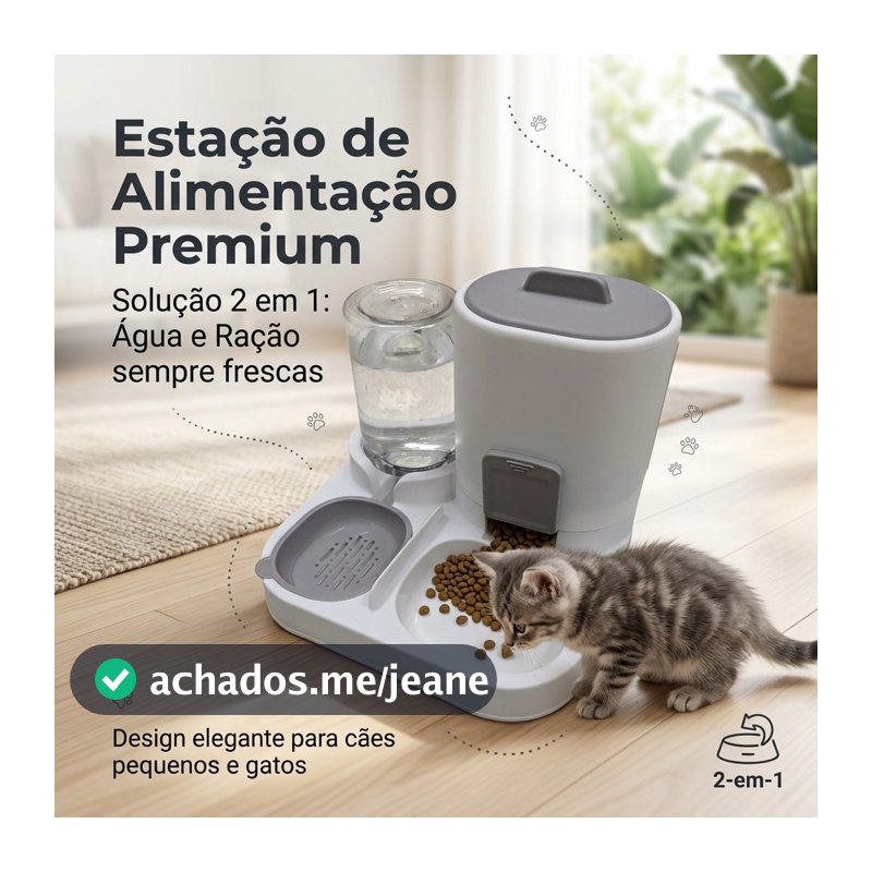 Bebedouro e Comedouro Automático 2 em 1 para Cães e Gatos | Controle de quantidade  Filtro 3 Etapas