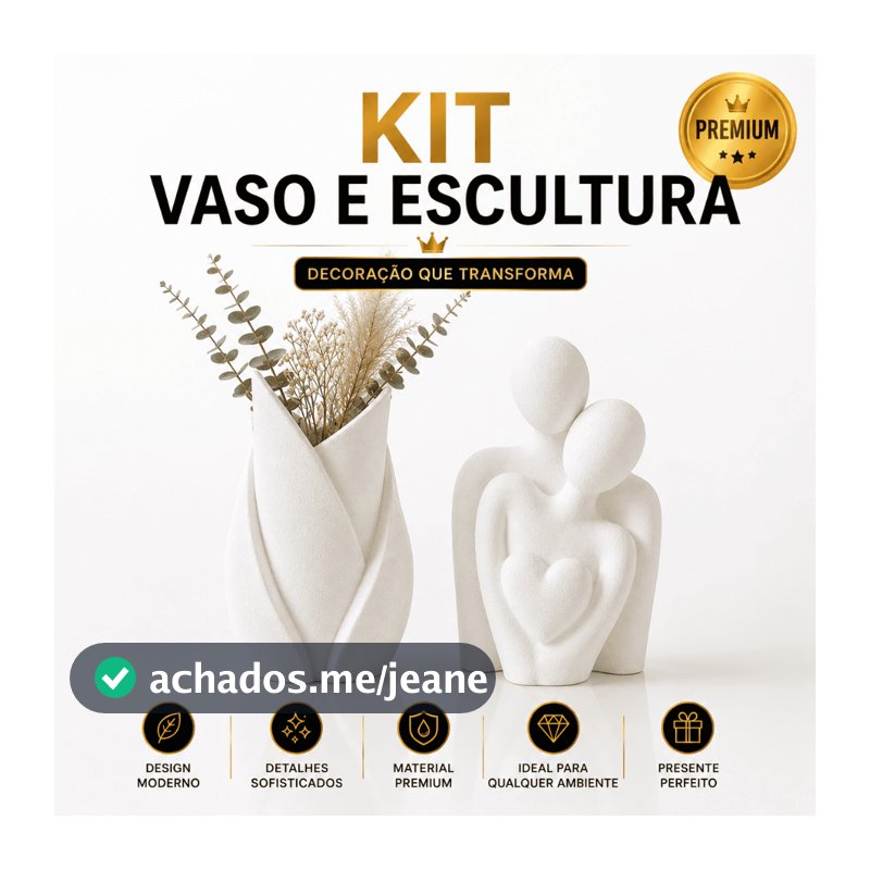Kit Decoração Sala – Escultura Abraço + Vaso Folha 15cm  Decoração Minimalista Sala Quarto