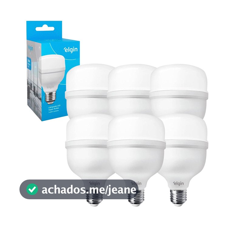 Kit 6 Lâmpadas Led Bulbo 20w Elgin Alta Potência Bivolt 6500k Branca Fria