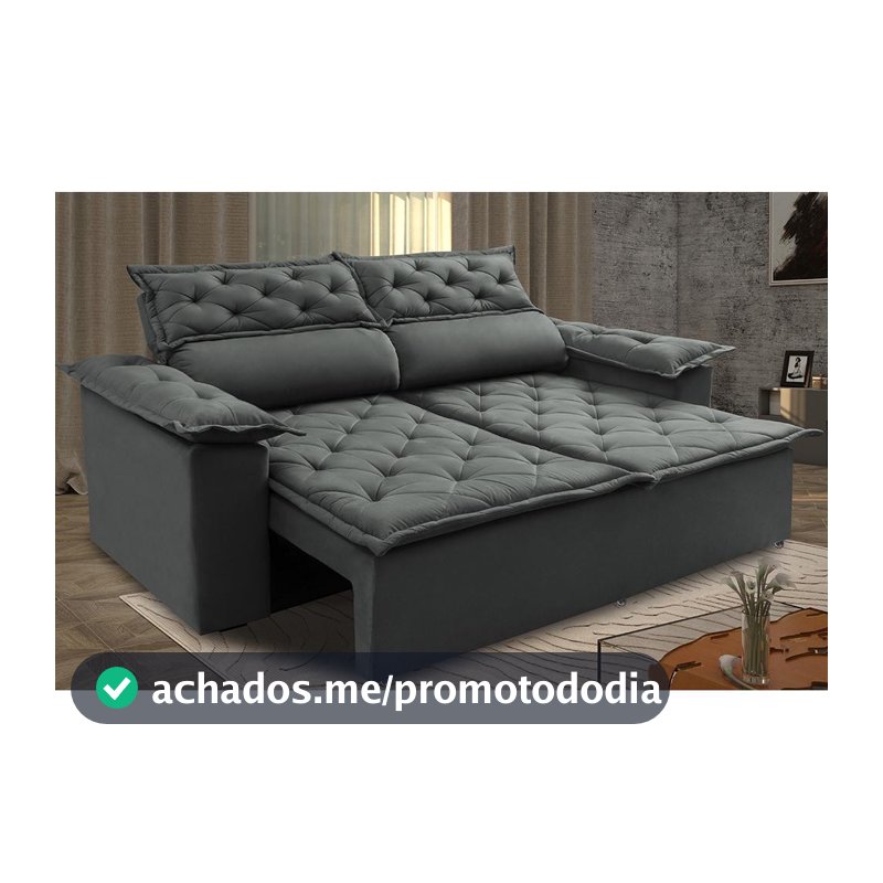 Sofá 3 Lugares Retrátil e Reclinável Cama inBox Compact 1,80m Velusoft Cinza