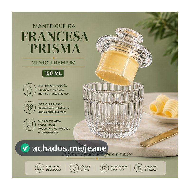 Manteigueira Francesa Premium De  Vidro Prisma Mesa Posta