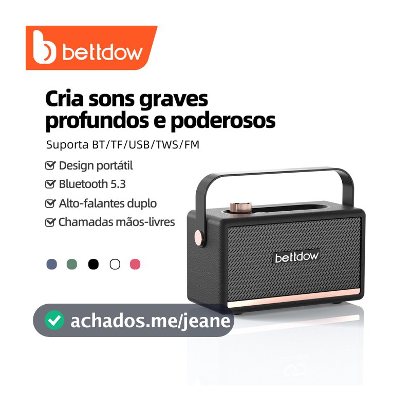 Caixa de som Bluetooth BETTDOW estilo Marshall 5.3, conexão sem fio Bluetooth, suporta chamadas e graves profundos.