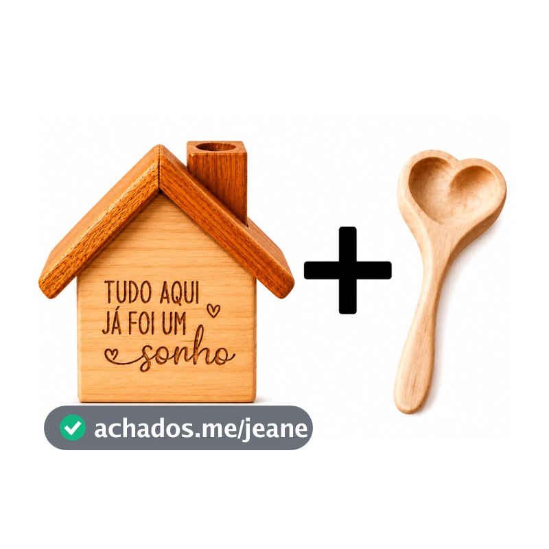 Casinha Madeira Colher coração + Frase Decoração Casa Cozinha Sala Presente