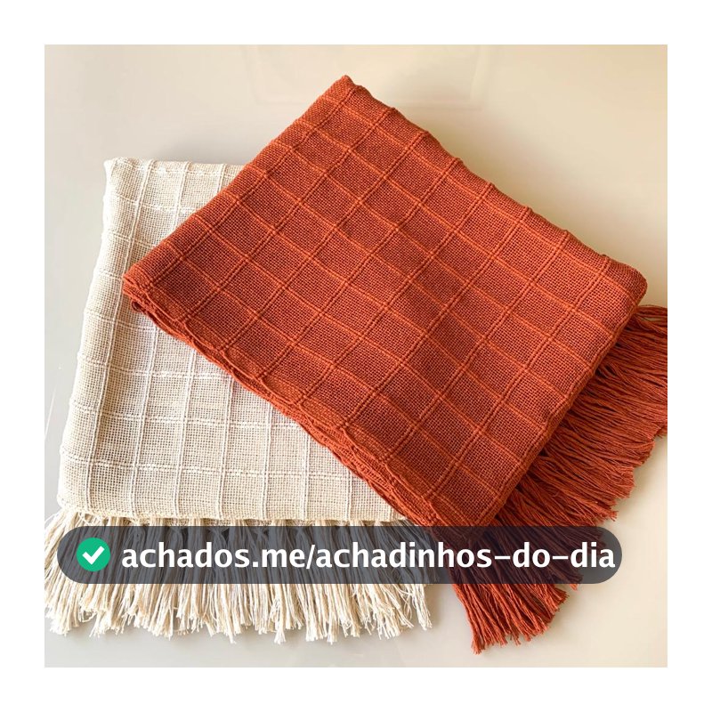 kit 2 Manta Para Sofá E Peseira De Cama Terracota E Cru Detalhe Em Quadriculado 1,20X1.80
