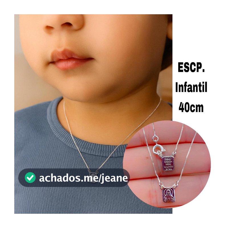 Escapulário Infantil Prata 925 Sagrado Coração de Jesus e Nossa Senhora do Carmo Pai e filho
