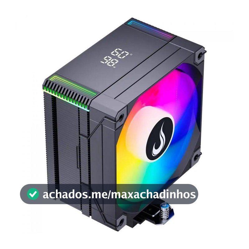 Cooler Para Processador Rise Mode Temp 6 Black, ARGB, 120mm, Com Display, Intel-AMD, Preto, RM-ACT6-ARGB-B