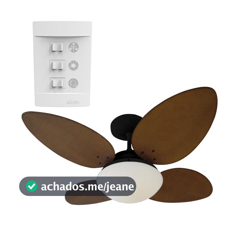 Ventilador de Teto Aliseu Vime com Pás de Madeira e Controle de Parede