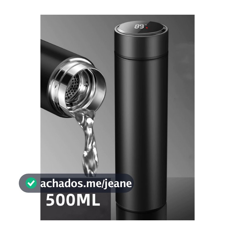 Garrafa Térmica Com Termômetro Led Digital Em Aço Inox Café Água Quente Gelado 500ml