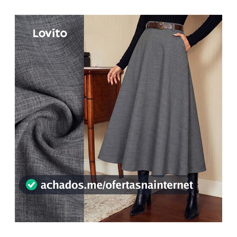 Lovito Saias Elegantes Bolsos Saia Cinza Outono/inverno para Mulheres LBL37154
