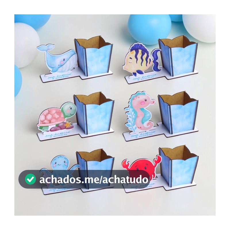 Lembrança Porta Lapis Fundo do Mar Azul Colorida Personalizado aquarela aniversários centro mesa