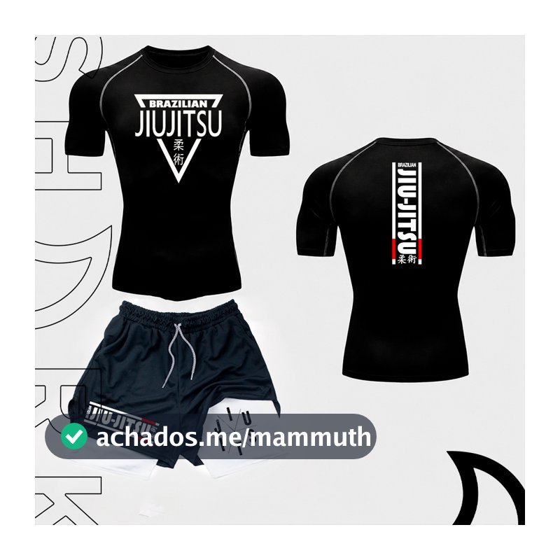Kit Camiseta Compressao E Short 2 Em 1 Treino Jiu Jitsu Artes Marciais Treino Esporte Luta Gym