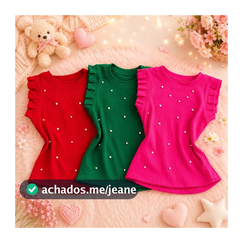 Kit 3 blusinhas infantil menina manga babado com pérolas blusa social infantil regatas 2 ao 10 verão