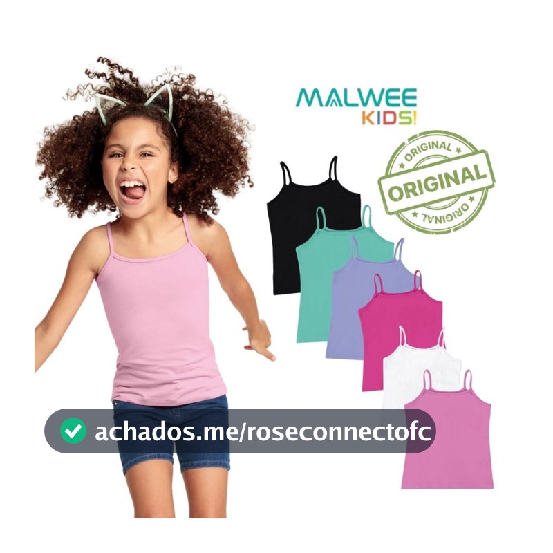 BLUSINHA REGATA ALÇA FINA INFANTIL MENINA ALCINHA ALGODÃO MALWEE KIDS