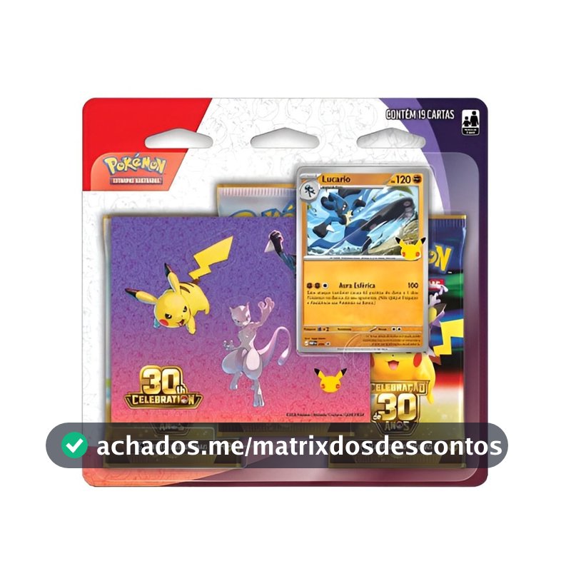 Jogo de Cartas Pokémon - Blister Triplo - Lucario - Celebração de 30 Anos - Copag