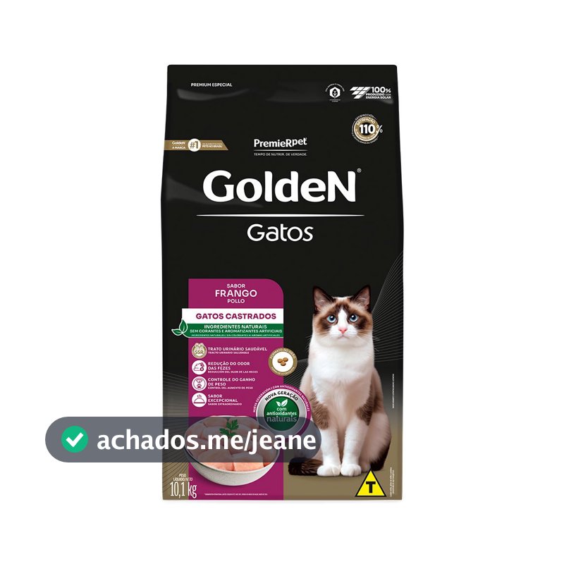 Ração Golden Gatos Adultos Castrados Sabor Frango 10,1kg