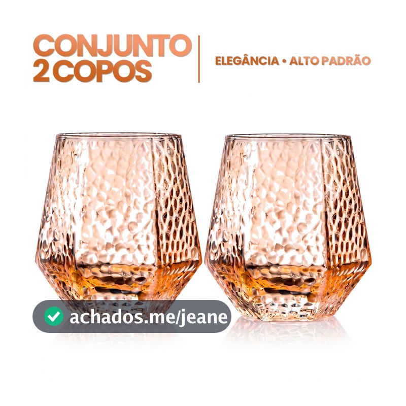 Jogo De Copos Whisky Vidro Facetado Baixo Resistente 300ml Premium Luxo Elegante Drinks Hercos