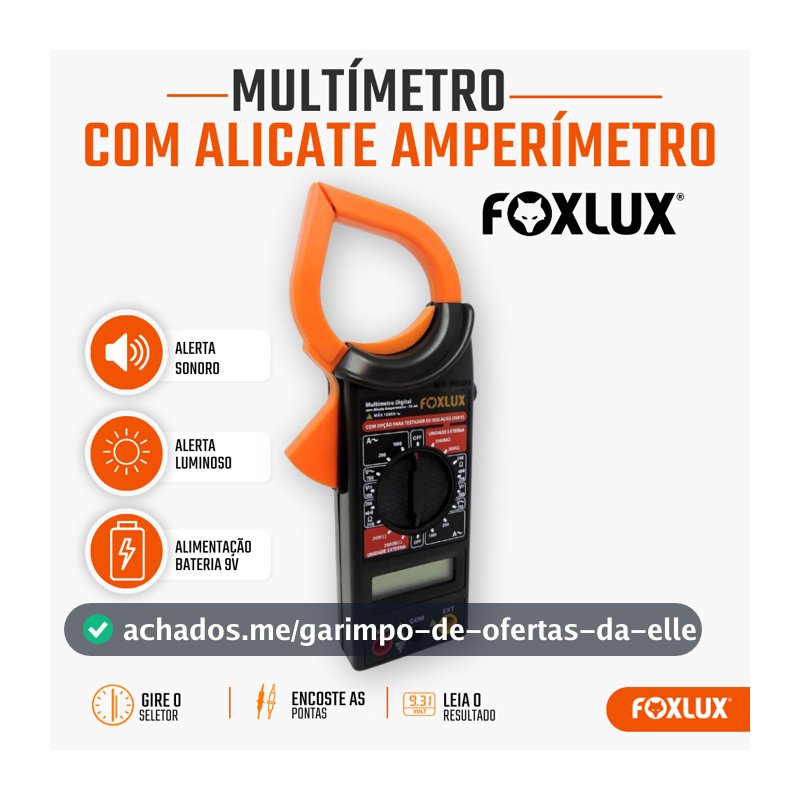 Alicate Amperímetro Digital Foxlux Multímetro Corrente e Tensão 1000A