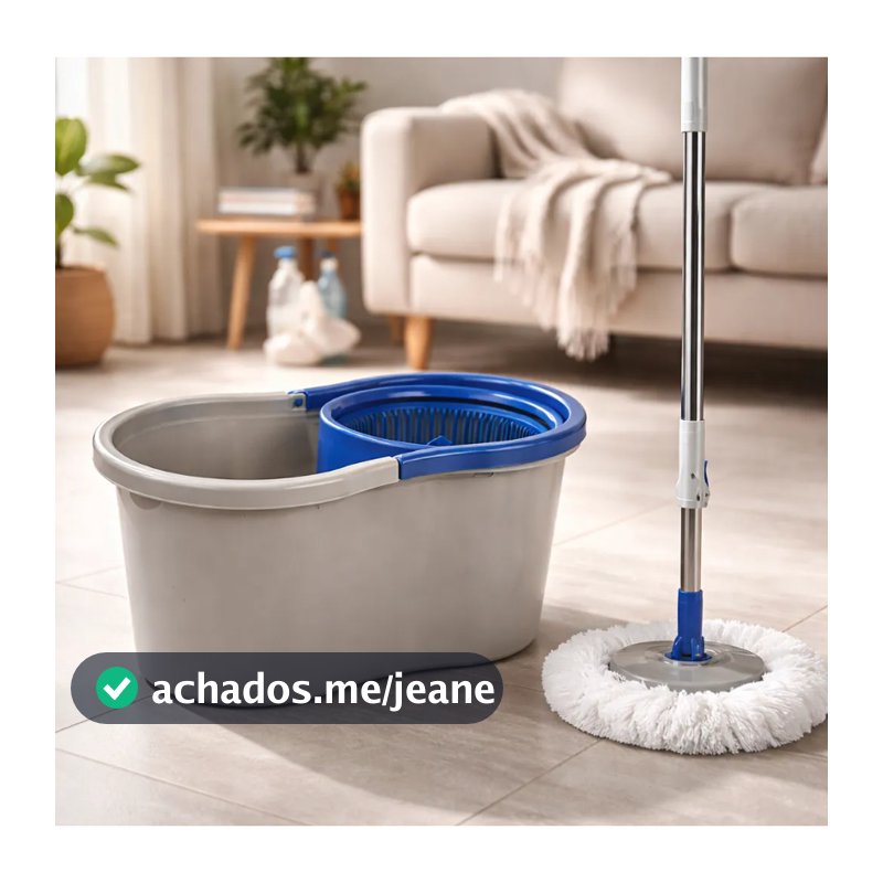 Mop Balde Esfregão Giratório Com Alça Cabeça Giratória 360º Plástico 180º Prático Eficiente 8 Litros