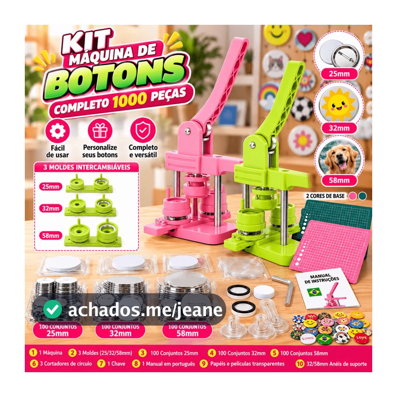 3 Kit Completo Máquina de Bottons 25/32/58mm com 100 Peças Cada – DIY Fácil e Divertido!